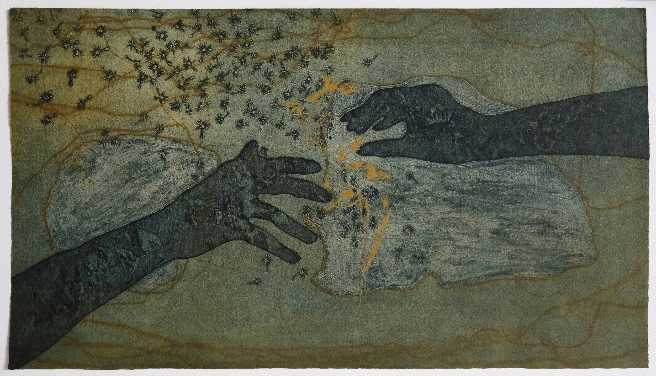  kangaroo grass (blue) , 2025
 collagraph on paper
 Edition of 6 (Basil Hall Editions)
 435 x 790 mm
 $660 AUD