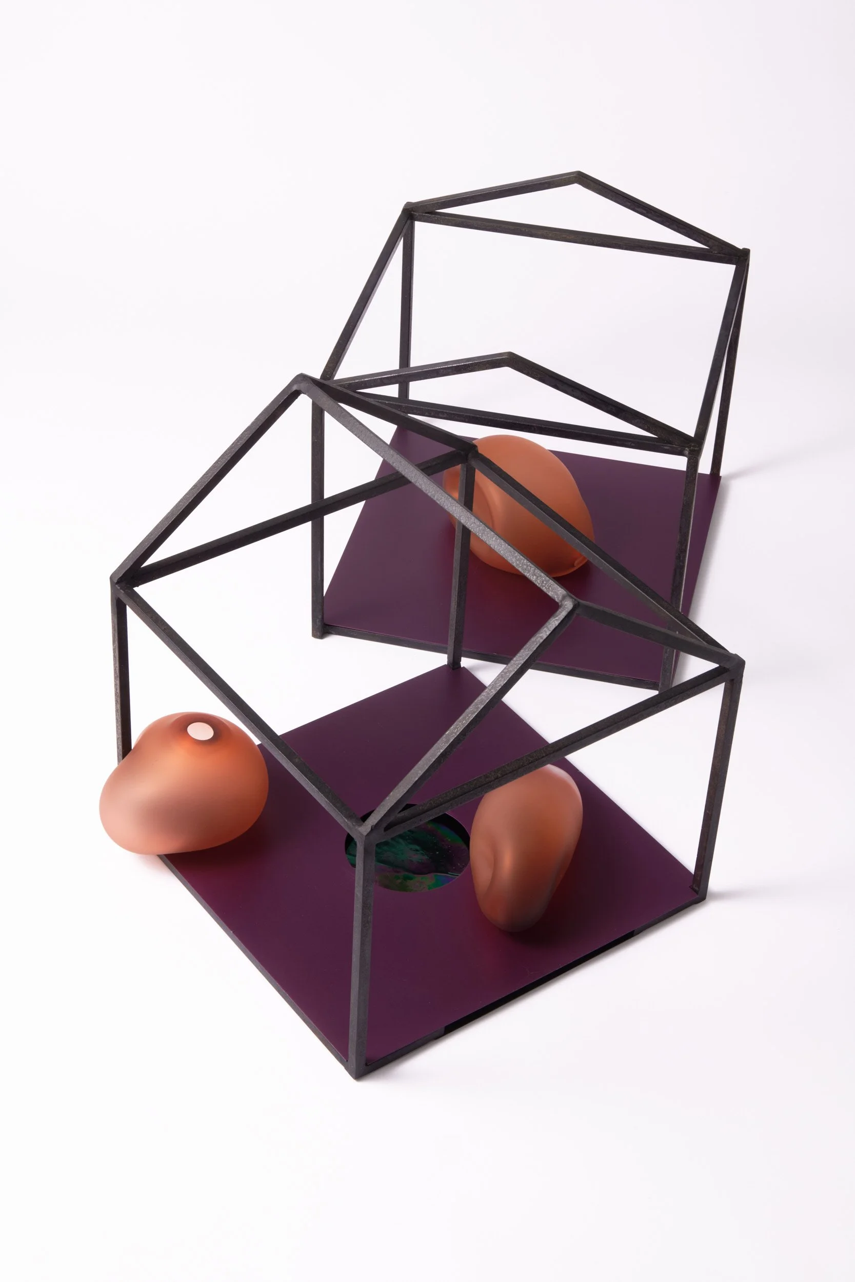  A place to look within (kandylaki no.2) , 2025-2026
 blown glass, steel, anodised aluminium, sheet glass
 470 x 500 x 800 mm
  $3,860