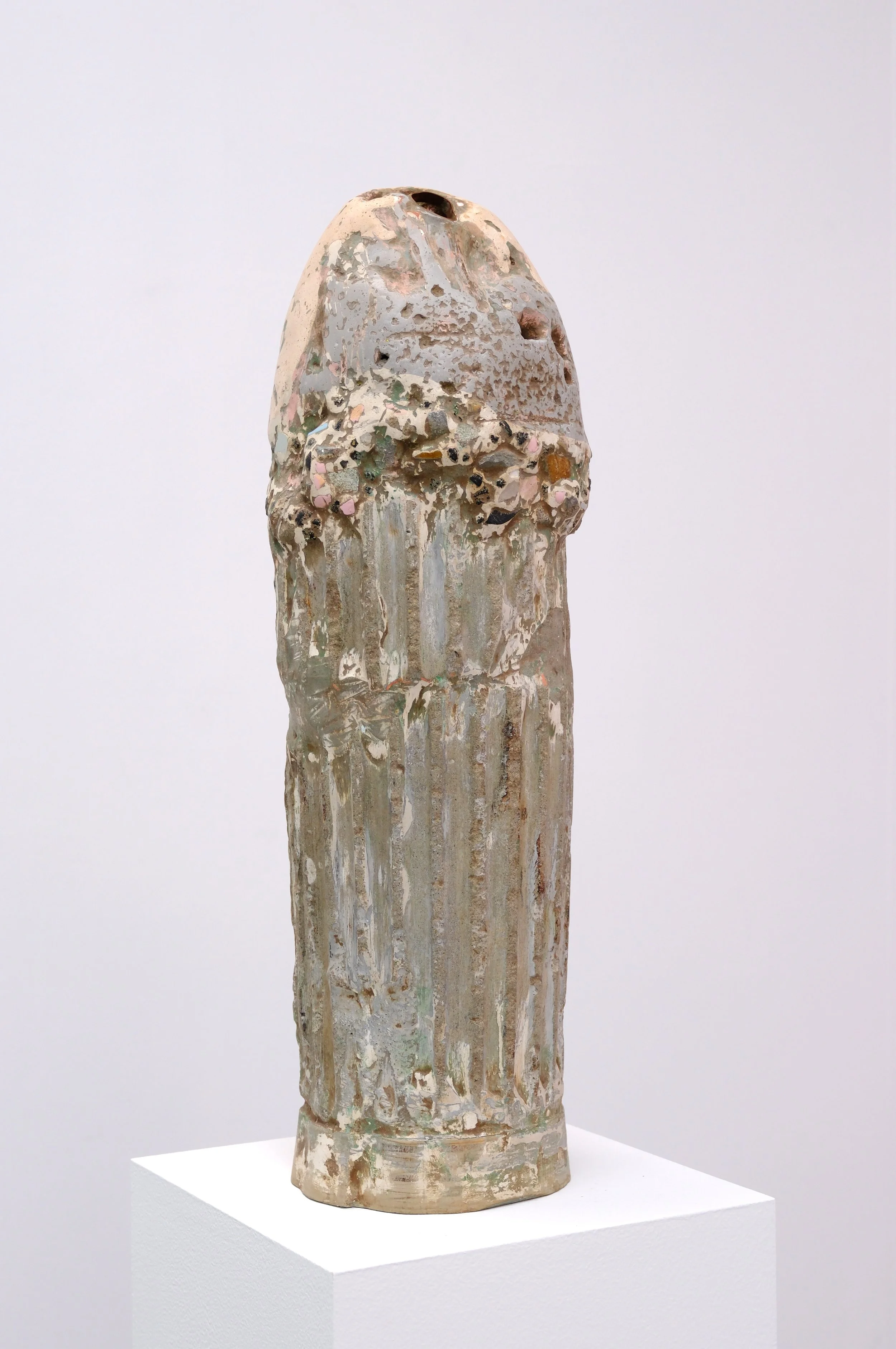 Ro Noonan 
 Load-Bearing , 2024
 concrete, plaster, timber, clay, putty, rocks, studio dust and debris, tile, copper, Apoxie Sculpt, glue, acrylic and hard wax oil
 60 x 20 x 20 cm
  $2,800 AUD