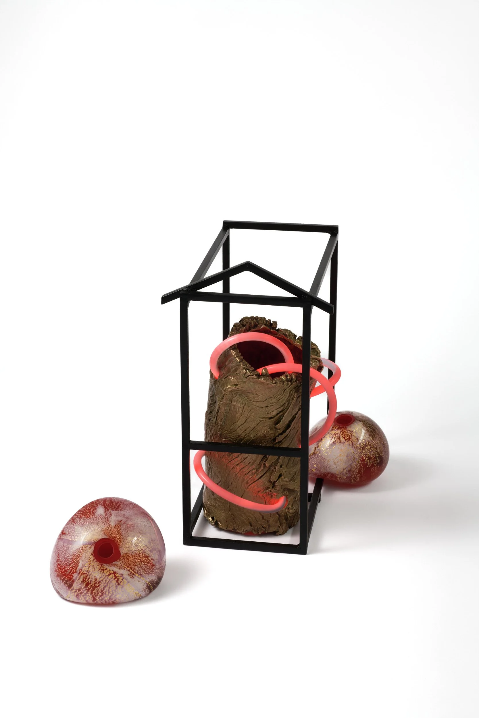  Ages of Man (kandylaki no.1) , 2024-2026
 bronze, blown glass, gold, steel, iron, neon flex LED, auto paint
 490 x 580 x 610 mm
  $4,550