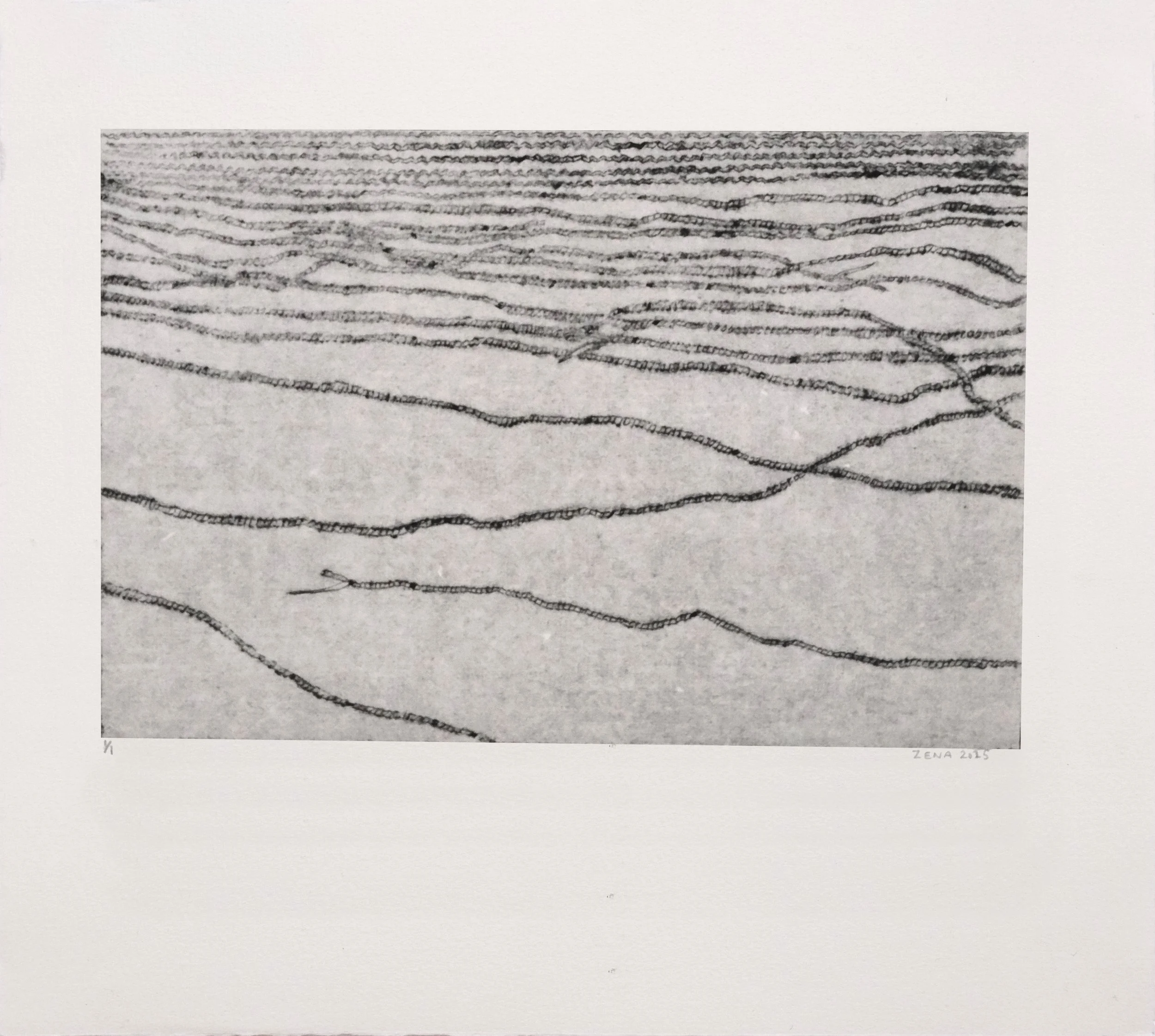  black string , 2025
 collagraph on paper
 Edition of 1 (Basil Hall Editions)
 390 x 356 mm (paper size)
 322 x 214 mm (image size)
 $440 AUD