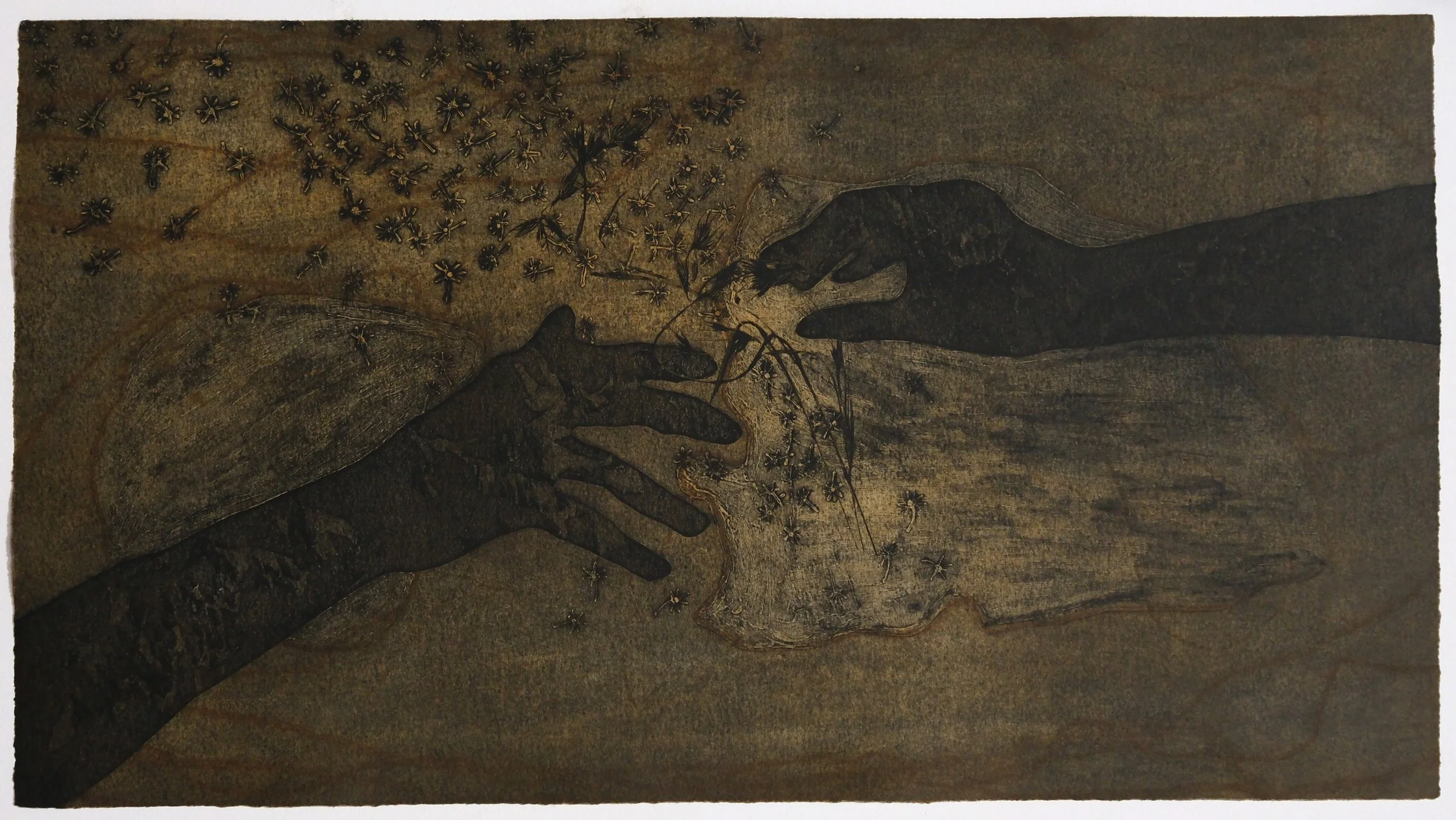  kangaroo grass (ochre) , 2025
 collagraph on paper
 Edition of 3 (Basil Hall Editions)
 435 x 790 mm
 $660 AUD