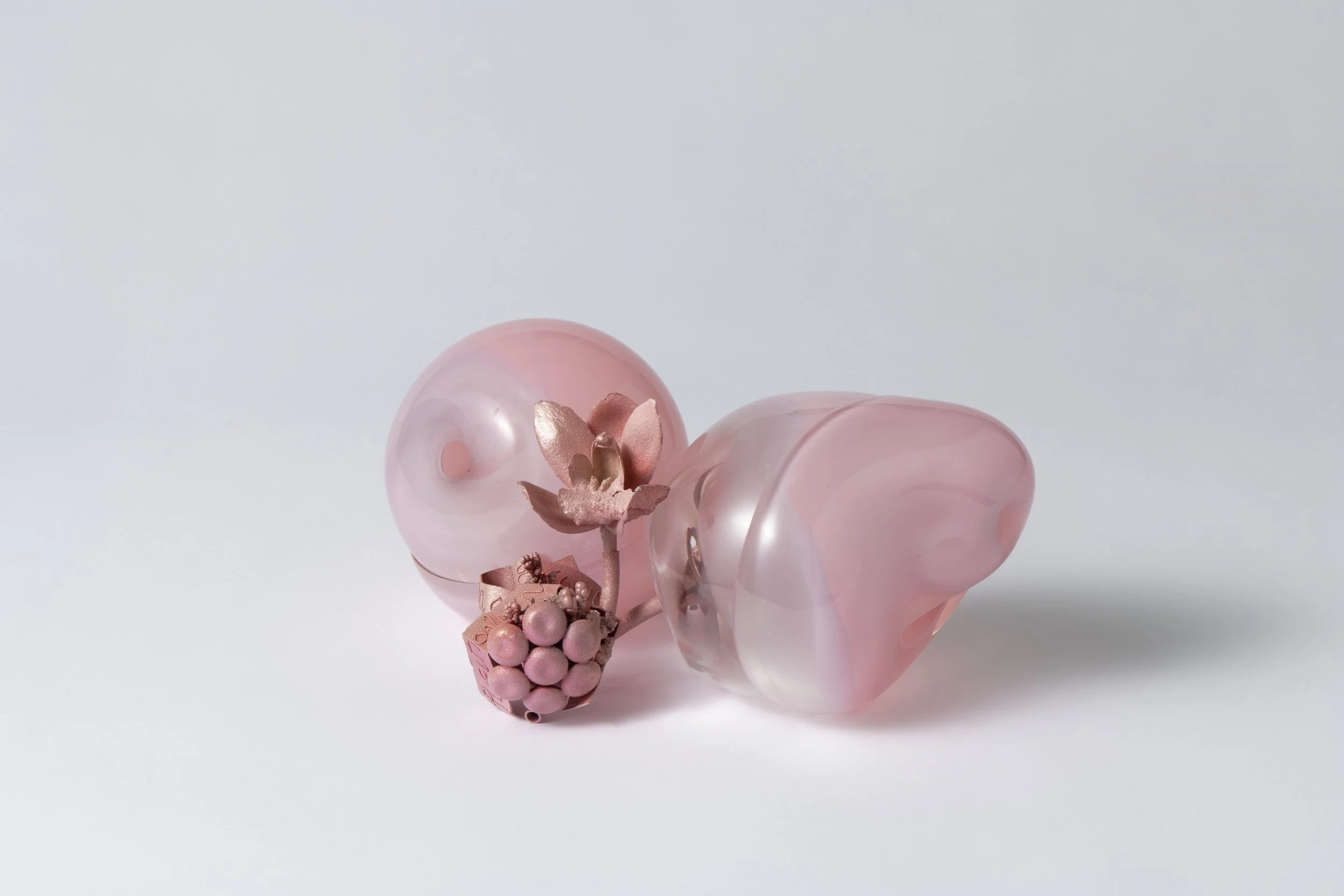  Cyto , 2025-2026
 blown glass, sterling silver, paint, copper, glass beads, lentiscus resin, epoxy
 270 x 120 x 210 mm
  SOLD