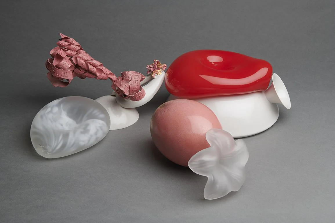  The Borderland , 2024
 sterling silver, blown glass, glazed porcelain, copper, brass, powder coat, paint, gold gilt, pigments, lentiscus resin, epoxy
 480 x 185 x 300 mm
  $5,200