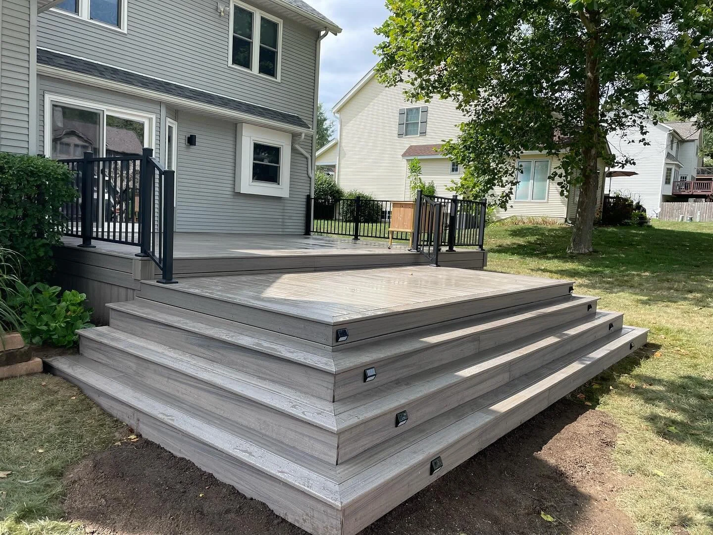 Before, during and after photos of our recent deck project. Using @trexcompany composite decking in the color Rocky Harbor &amp; @deckorators for railing.