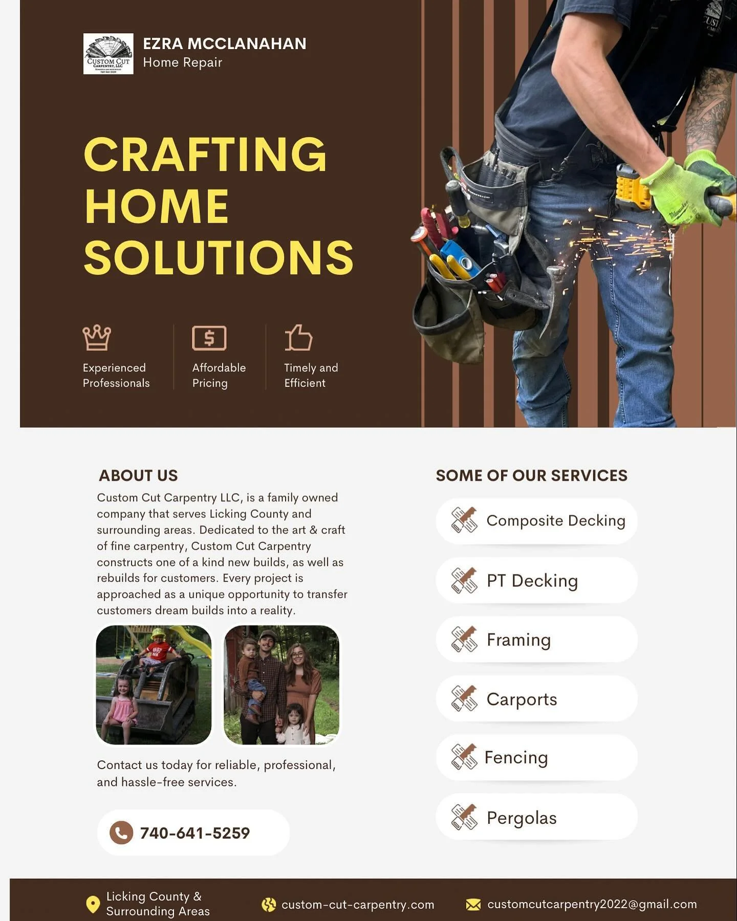 I thought I would reintroduce myself! I am Ezra McClanahan, the owner of Custom Cut Carpentry. I&rsquo;ve been married to my wife of five years, and have two young children. After working in the carpentry industry for six years, I decided to launch m