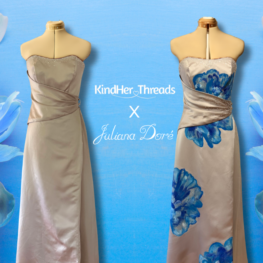 This collaboration unites KindHer Threads’ social impact styling with Juliana Doré’s sustainable repurposed formalwear. Together, they champion circular fashion, creativity, and the empowerment of women through conscious design.