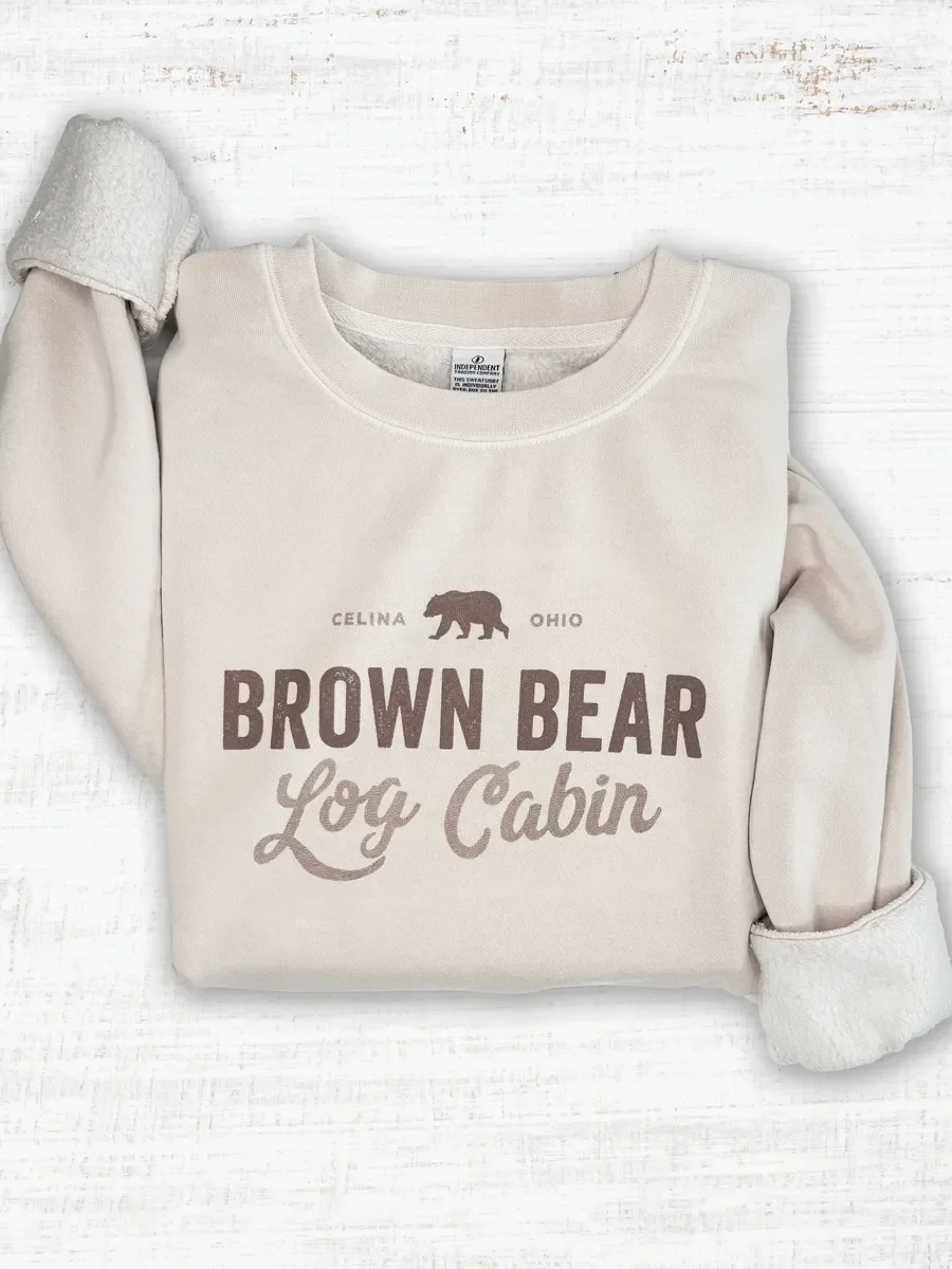 Brown Bear Log Cabin Vintage Crewneck