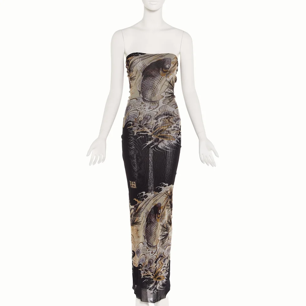 knee length dresses for ladies JEAN PAUL GAULTIER FLORAL MESH MIDI DRESS – TheLuxeLend