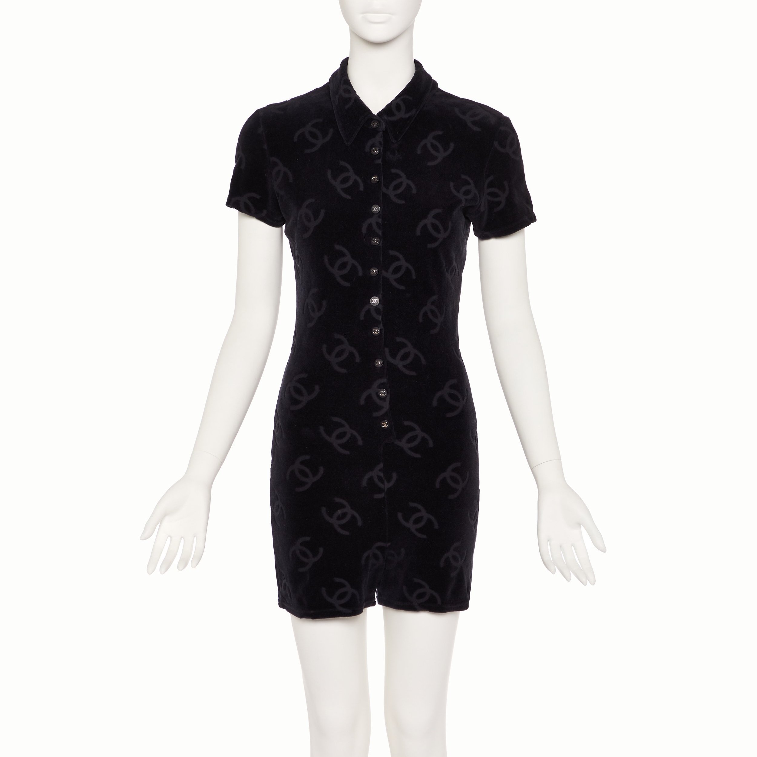 Chanel+by+Karl+Lagerfeld+SS+1996+CC+logo+Black+Velour+Romper_.jpg
