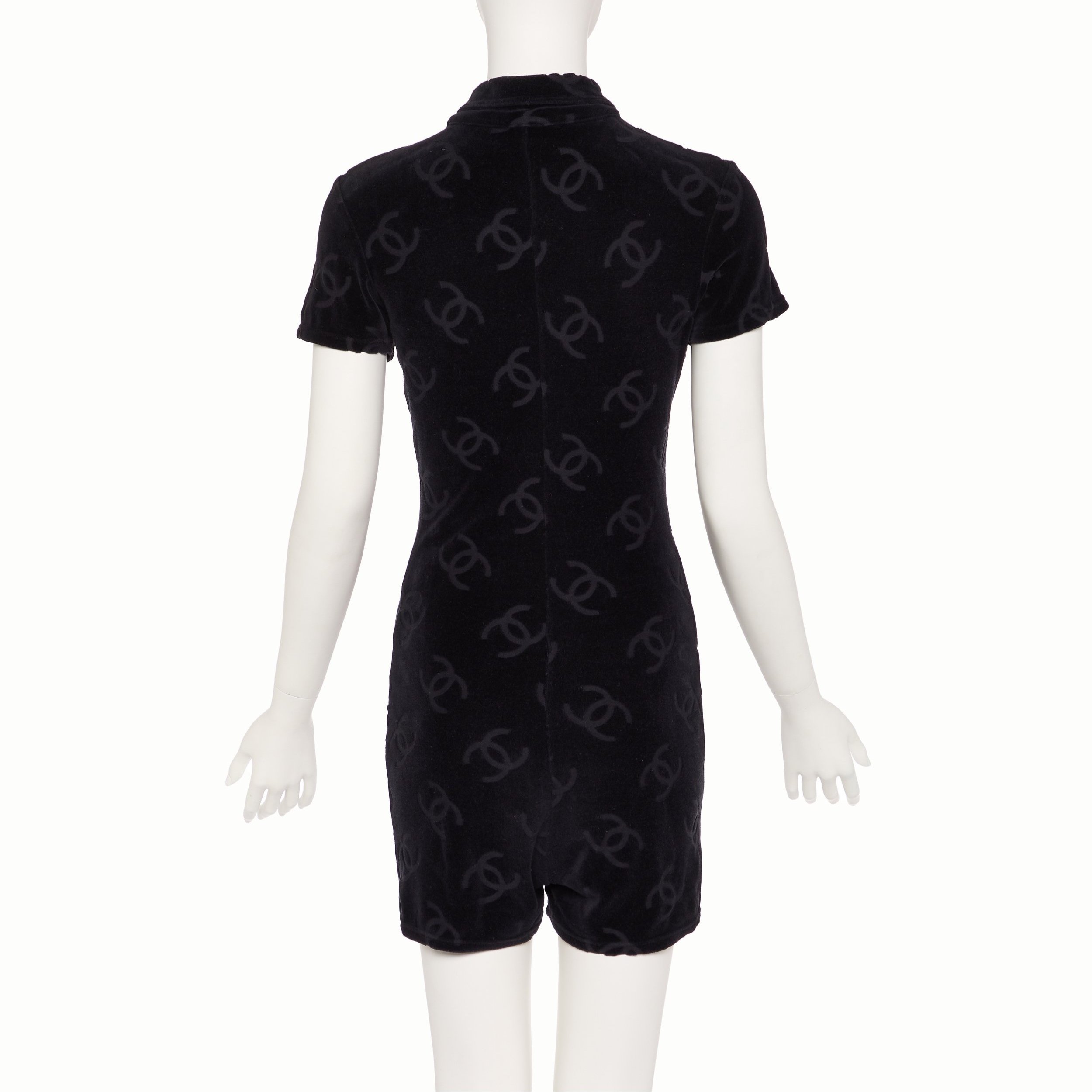 Chanel+by+Karl+Lagerfeld+SS+1996+CC+logo+Black+Velour+Romper_+7.jpg