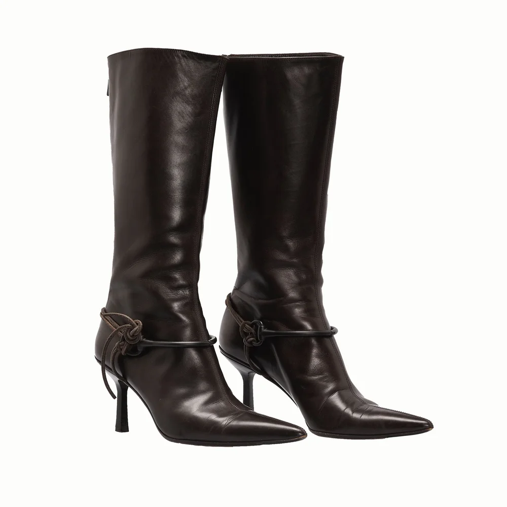 Gucci by Tom Ford 1990s Dark Brown Leather Horsebit Boots | FIND 
