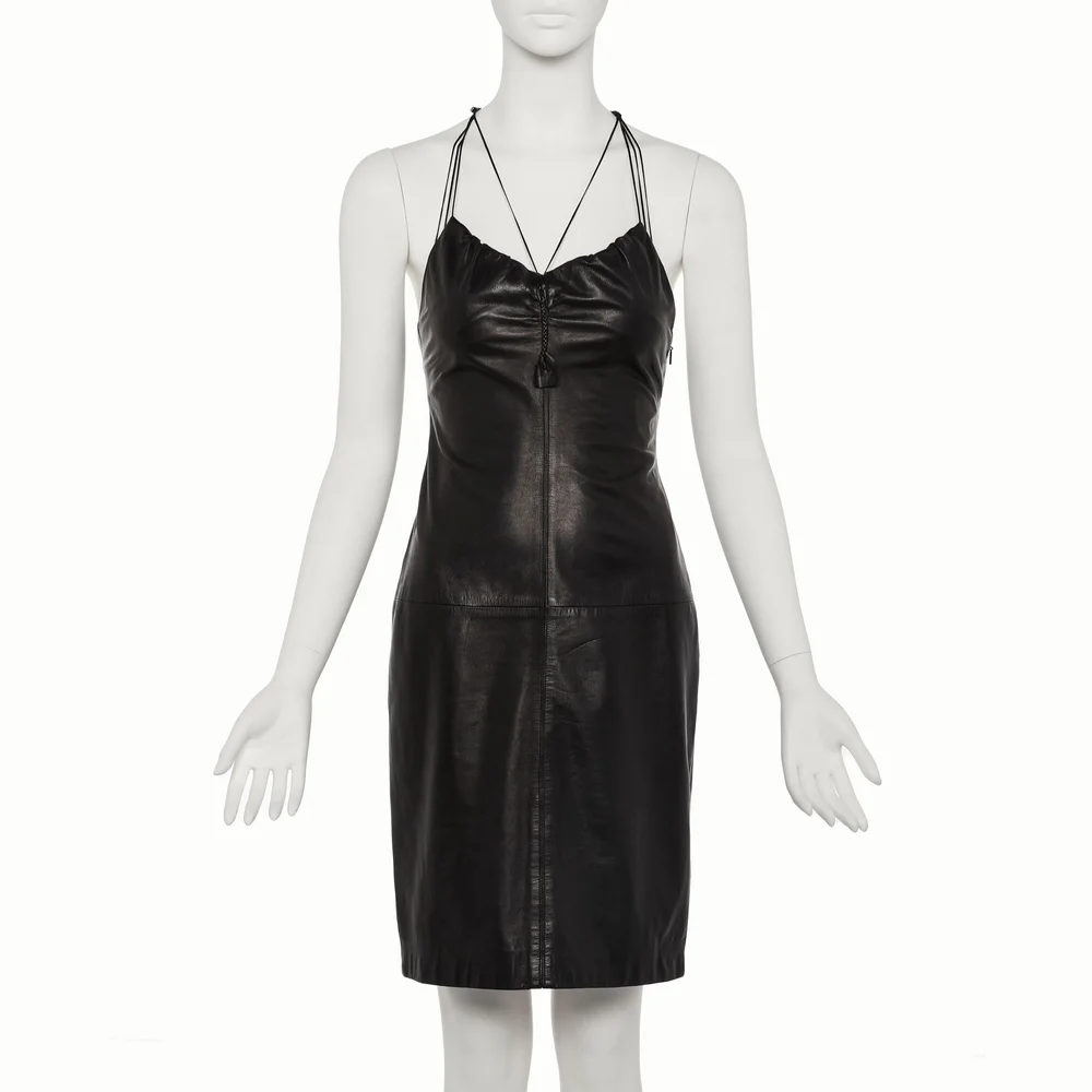 chinese dress ladies Tom Ford // Black Leather Detail Dress  VSP Consignment