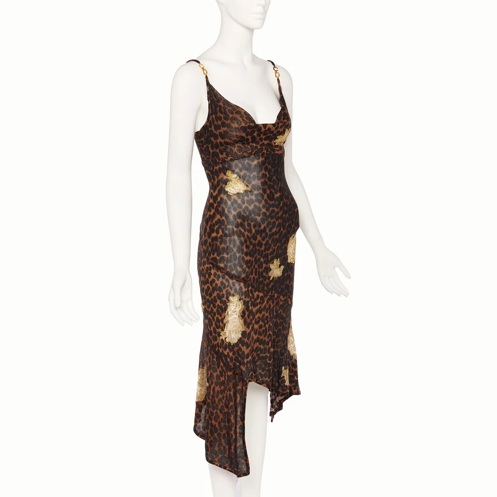 slim fit dress slacks Vintage 2000 Christian Dior by John Galliano Trompe L'oeil Denim Print Silk  Bias-Cut Dress