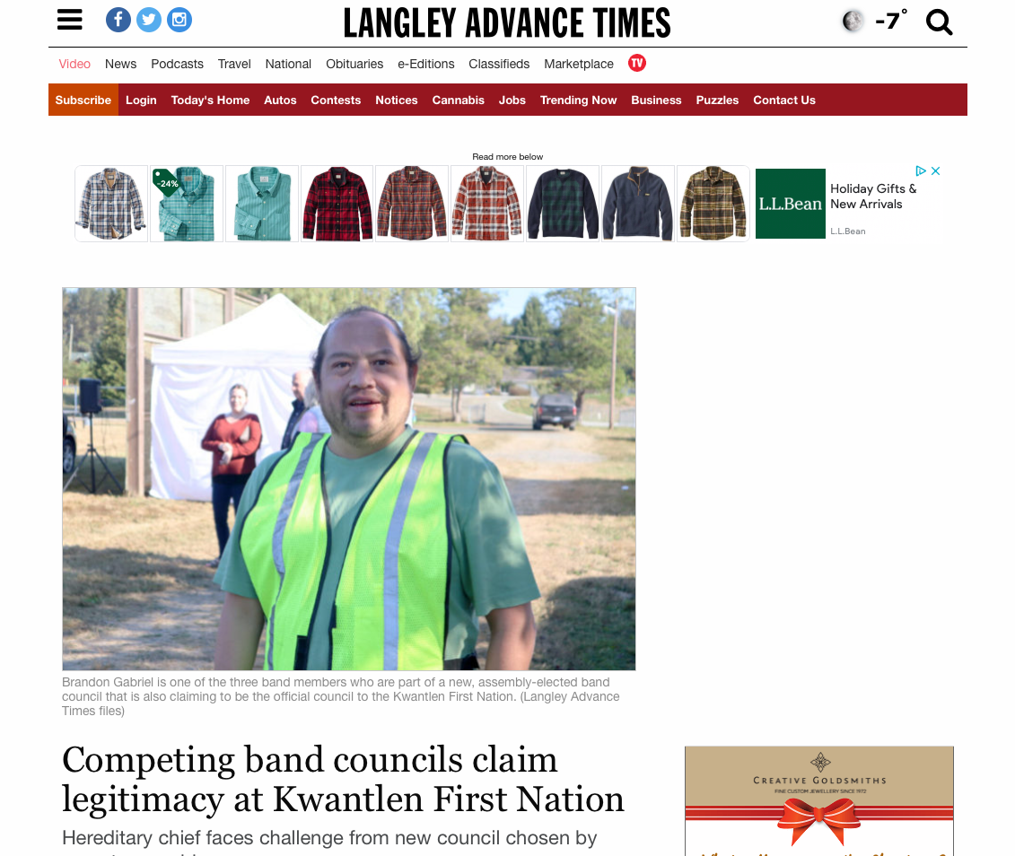 Langley Advance coverage of the Kwantlen General Assembly