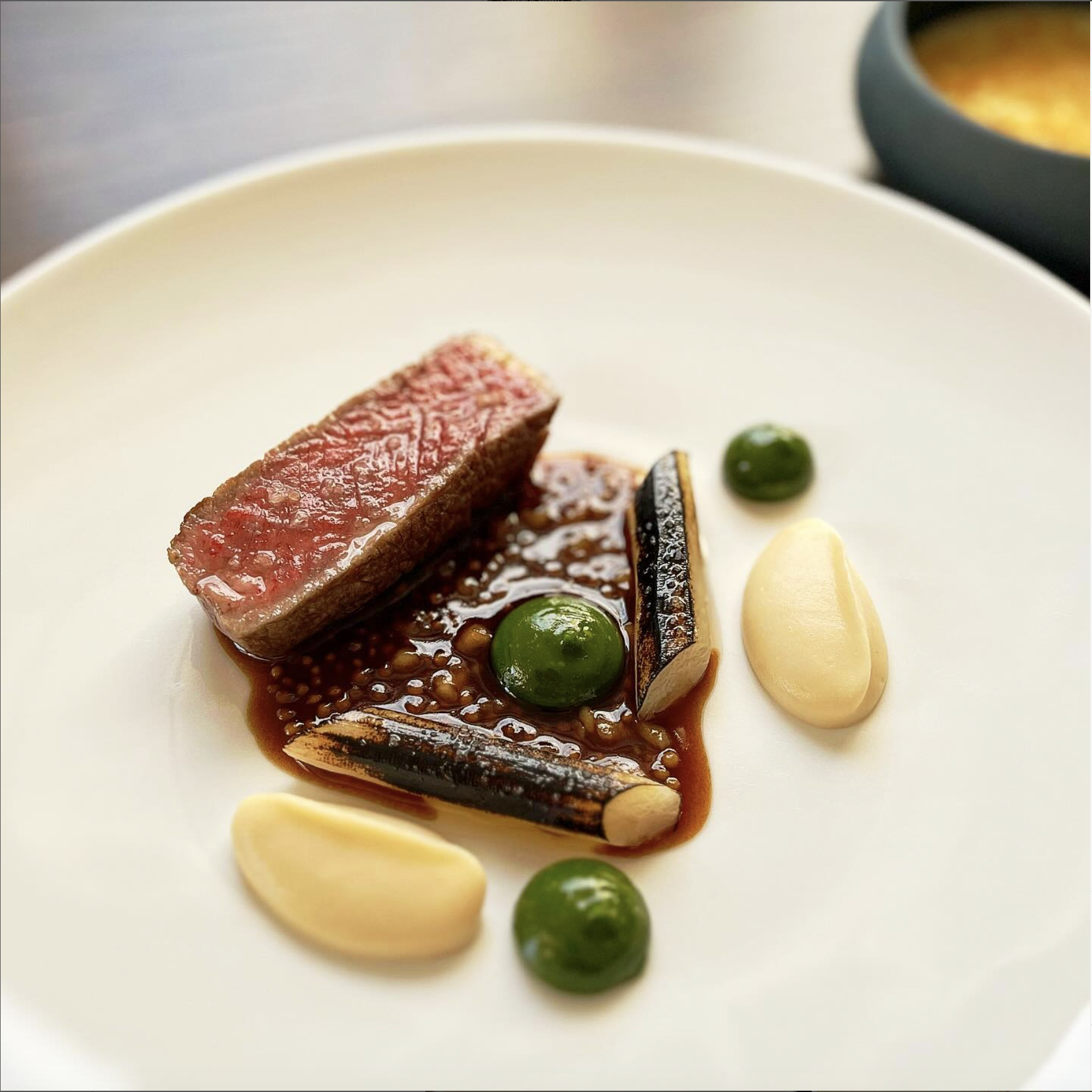 Beef with salsify and onion puree 