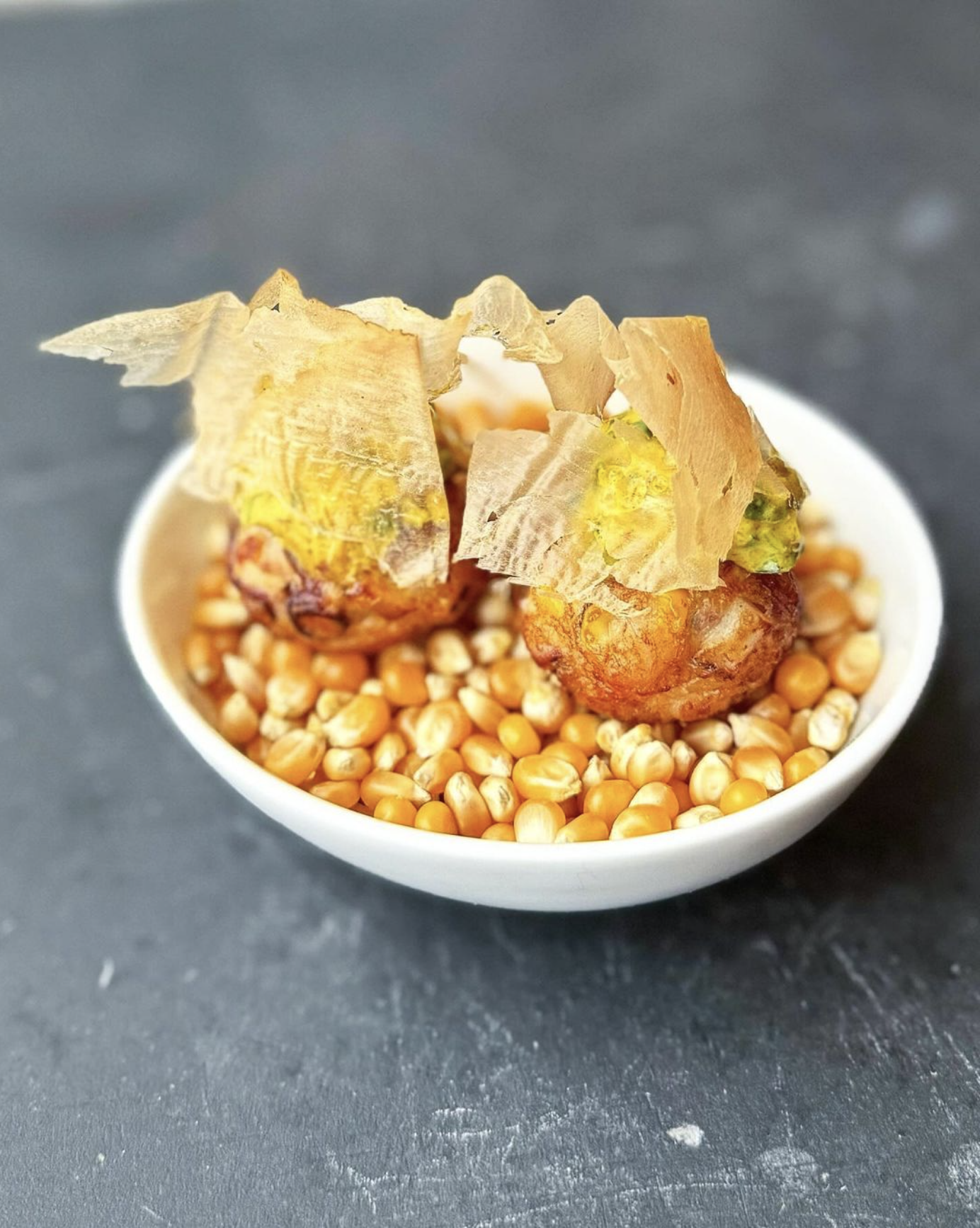 Takoyaki with corn and bonito