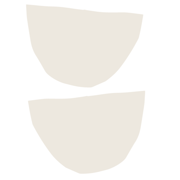 Two white semicircles with black backgrounds, arranged to form the appearance of a cartoonish face with closed eyes and a mouth.