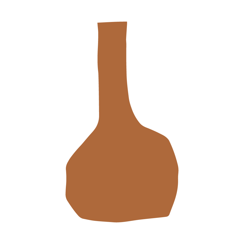 A brown glass bottle with a long neck and rounded body.