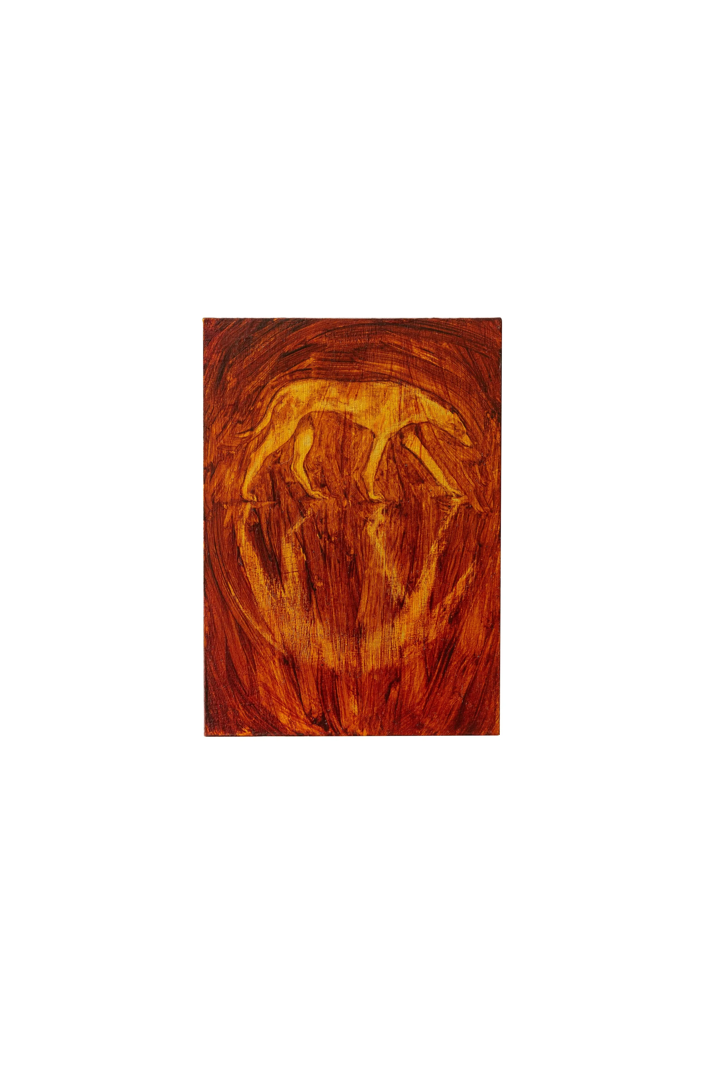 Portent, Oil and metal leaf on board, 7 x 5  in, 2025