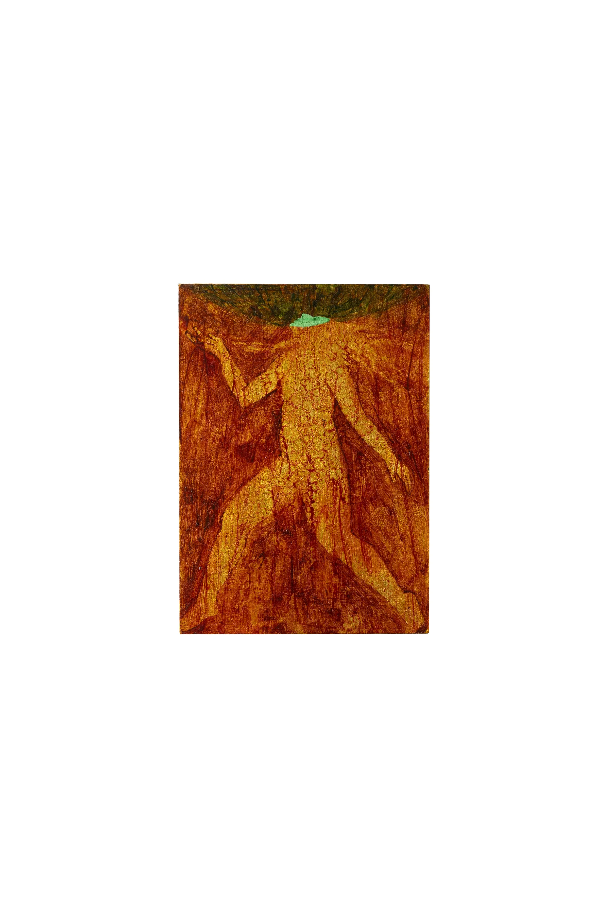 Root Walker, Oil and metal leaf on board, 7 x 5  in, 2025