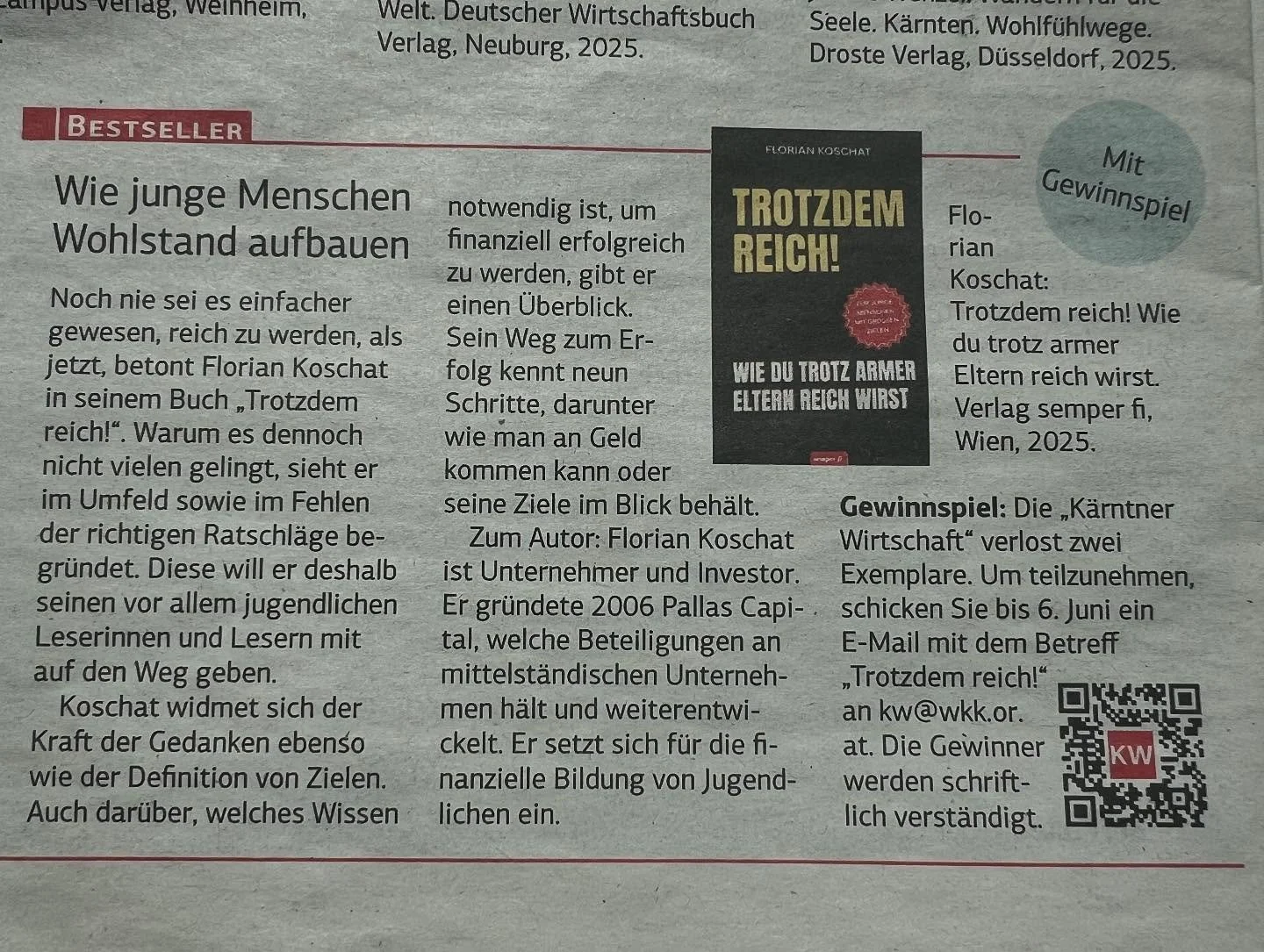 Tolles Gewinnspiel in der K&auml;rntner Wirtschaft zu &bdquo;Trotzdem reich!&ldquo; @floriankoschat