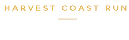 Text reading "Harvest Coast Run" with white font on a black background and yellow accents.