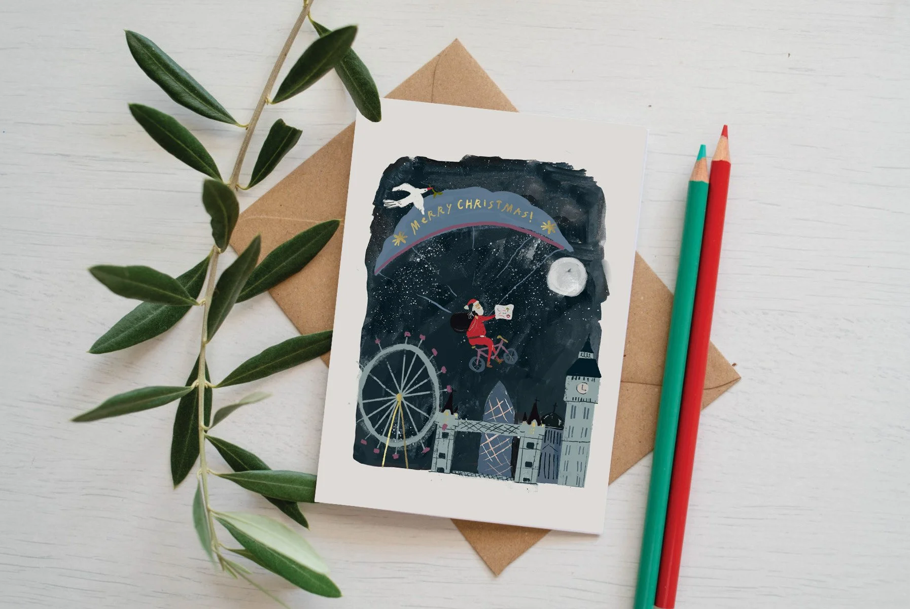 Parachuting Santa Claus Christmas Card