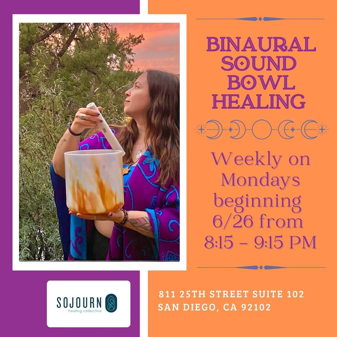 🚨New weekly class🚨

Happy to announce a new offering at @sojournsandiego every Monday evening from 8:15-9:15PM each week beginning on June 26th! 

Melt into the blissful tones of crystal singing bowls as you set the tone for your week ahead - windi