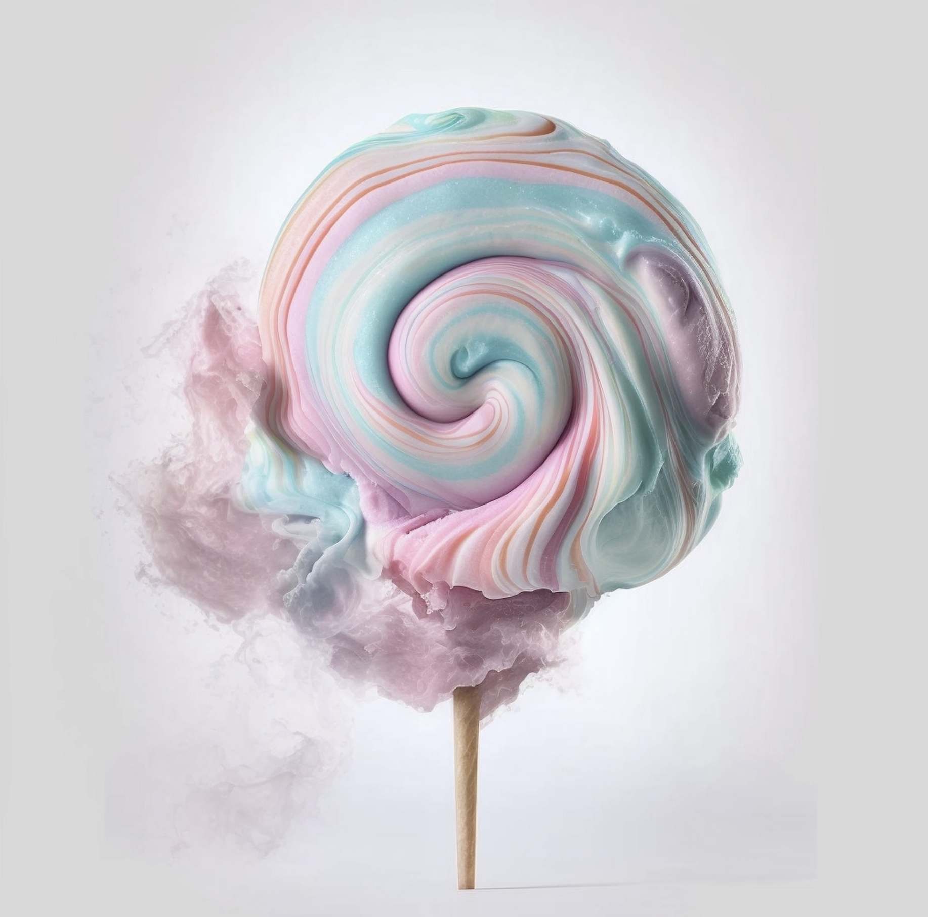 Cotton Candy candle by Melt, surrounded by elements representing its whimsical and sweet fragrance.