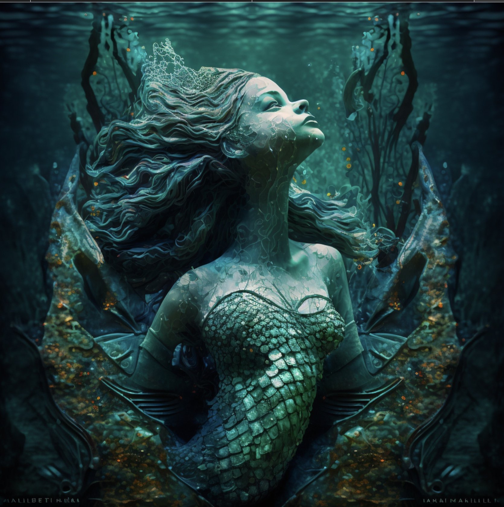 Mermaid candle by melt., surrounded by elements of the ocean and mystical aromas, representing the candle’s enchanting fragrance.