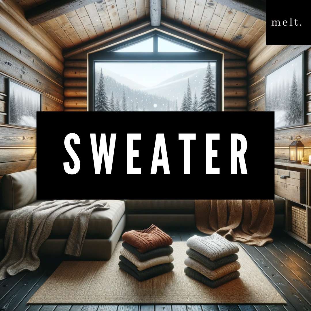 Sweater candle displayed in a cozy setting, enhancing the atmosphere with its warm and comforting fragrance.