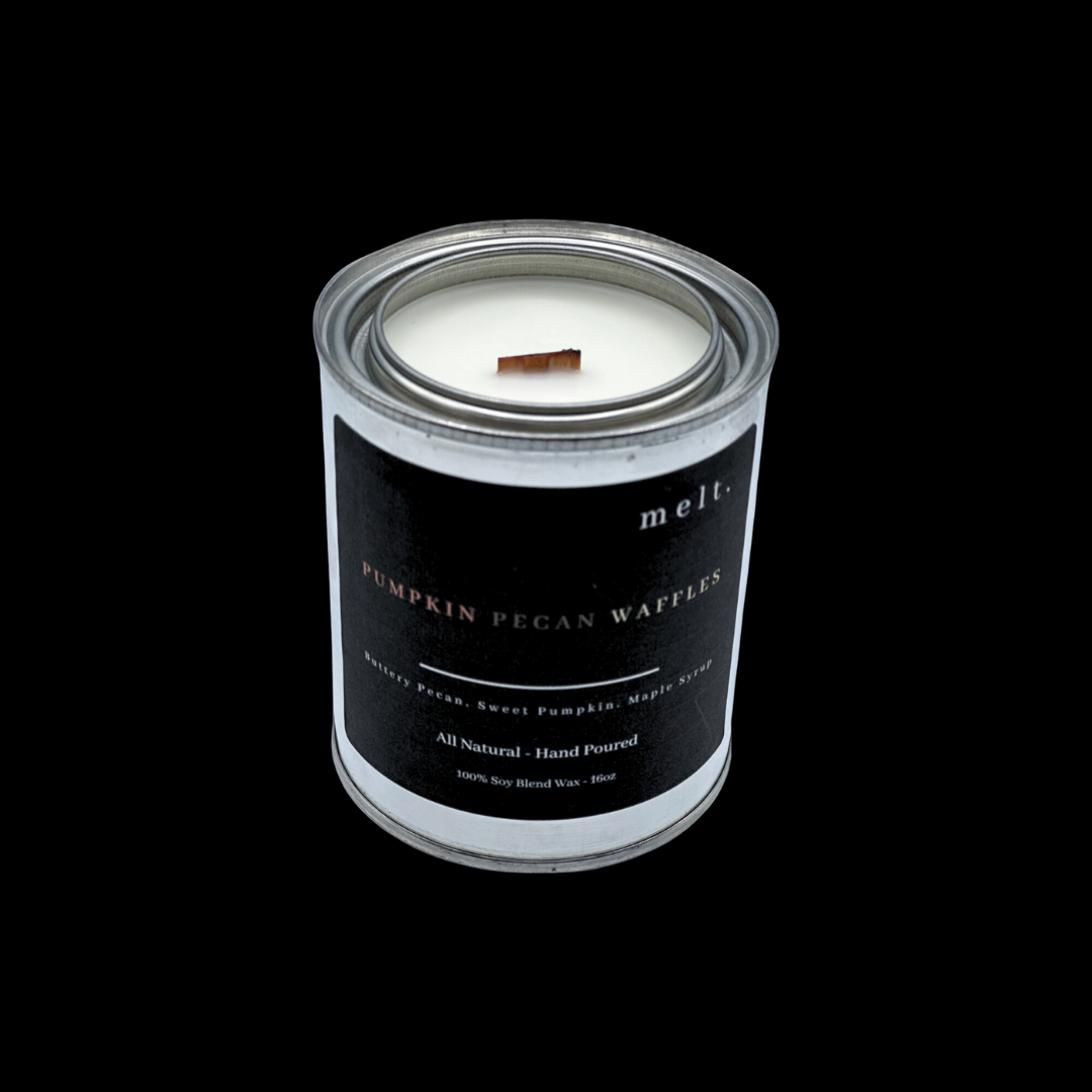 Pumpkin Pecan Waffles candle by melt., embodying the warm and indulgent aromas of an autumnal breakfast delight.
