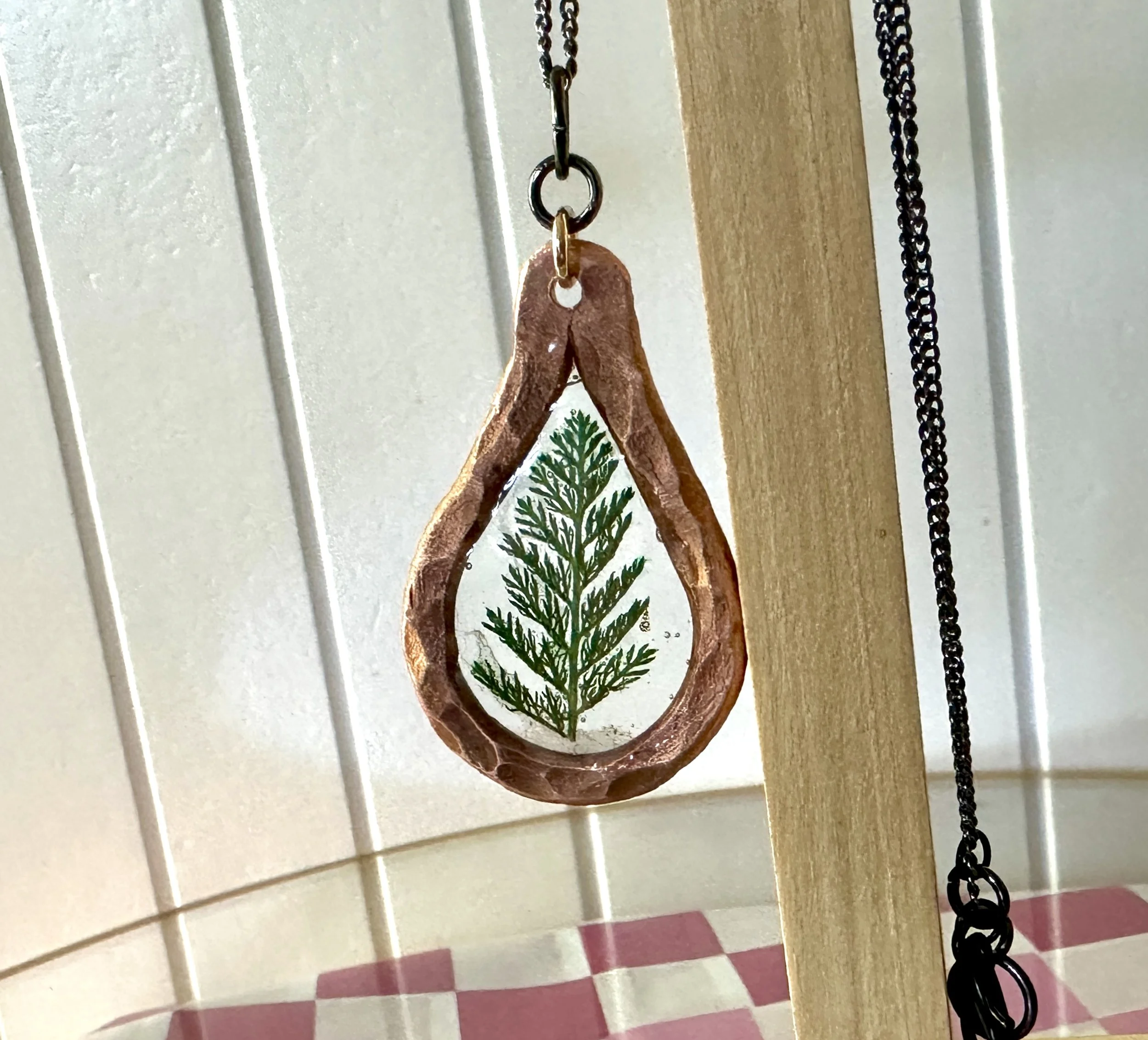 Pressed Filigree in Hammered Copper Frame Necklace
