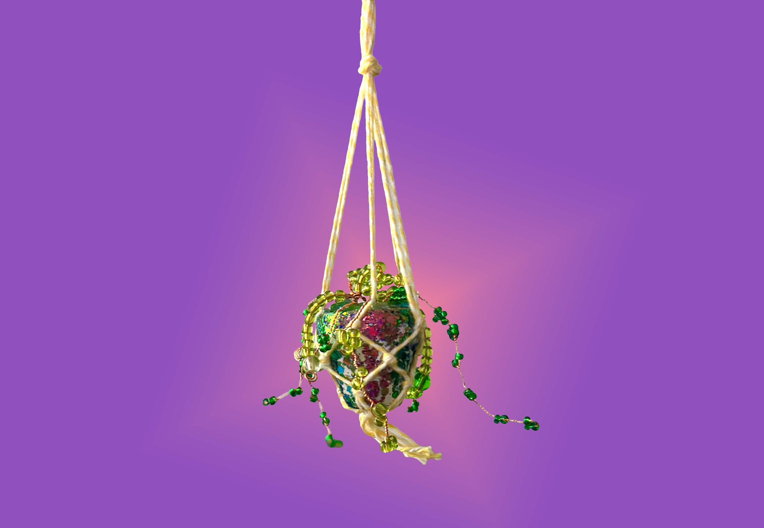 beaded macrame hanging plant