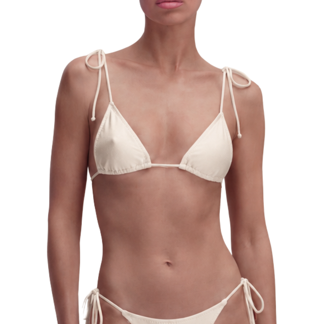 Soft macadamia cream triangle top, unpadded for a natural fit with a streamlined, daring-but-never-revealing line.
