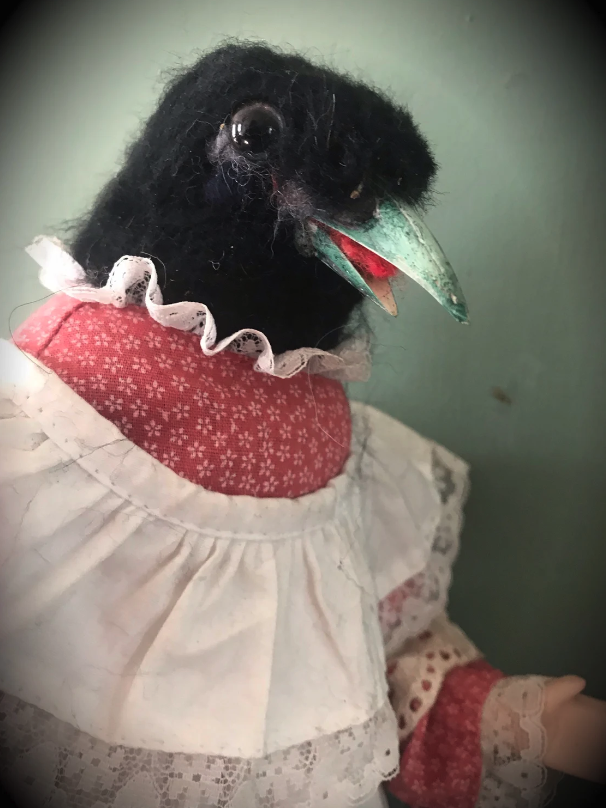 OOAK Felted Crow Head Vintage Doll