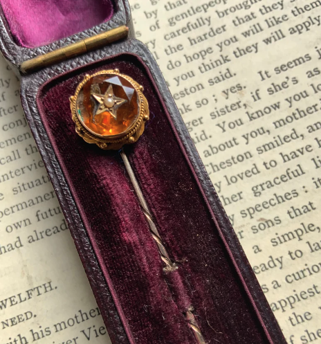 Antique Victorian Citrine &amp; Seed Pearl Stick Pin