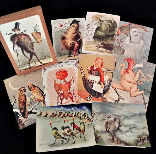 Set of 10 Vile Victorian Strange Christmas Cards