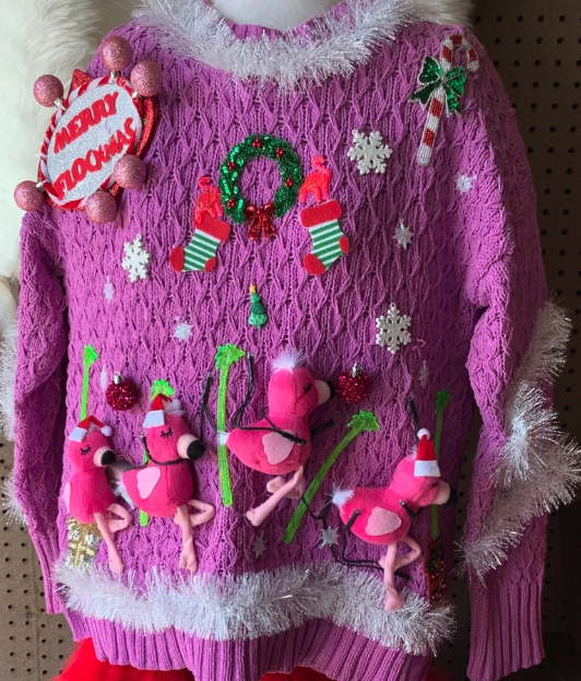 Merry Flockmas Flamingo Tacky Ugly PINK Christmas Party Sweater