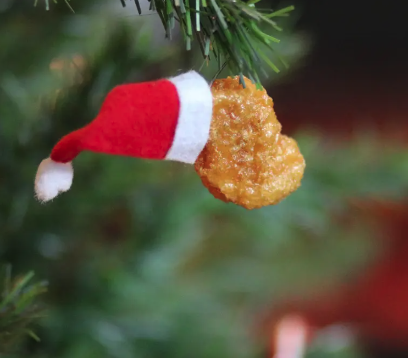 Real Chicken Nugget with Santa Hat Ornament