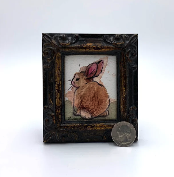 Bunny Rabbit Framed Miniature Watercolor Art Print