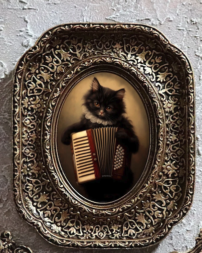 Cat Playing the Accordion Mini Wall Art