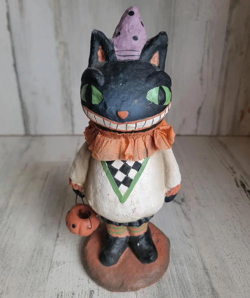 Folk Art Paper Mache Black Cat