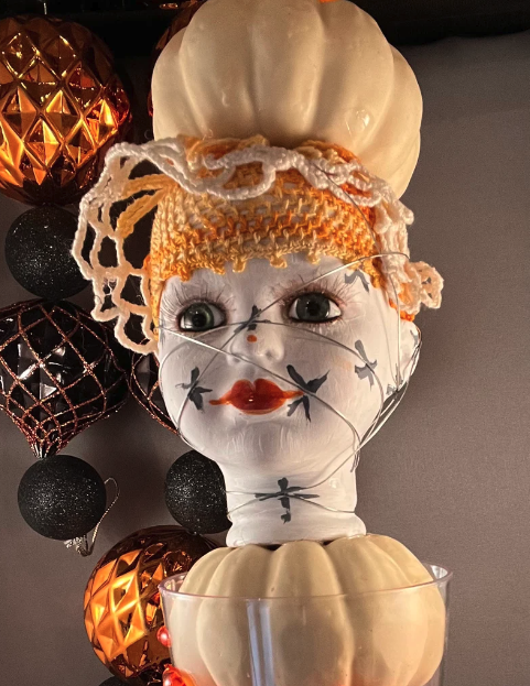 Barbed Wire Pumpkin Girl Assemblage