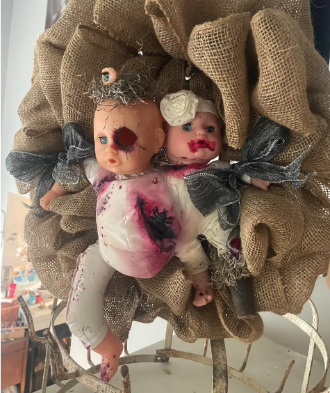 Twin Doll Halloween Wreath