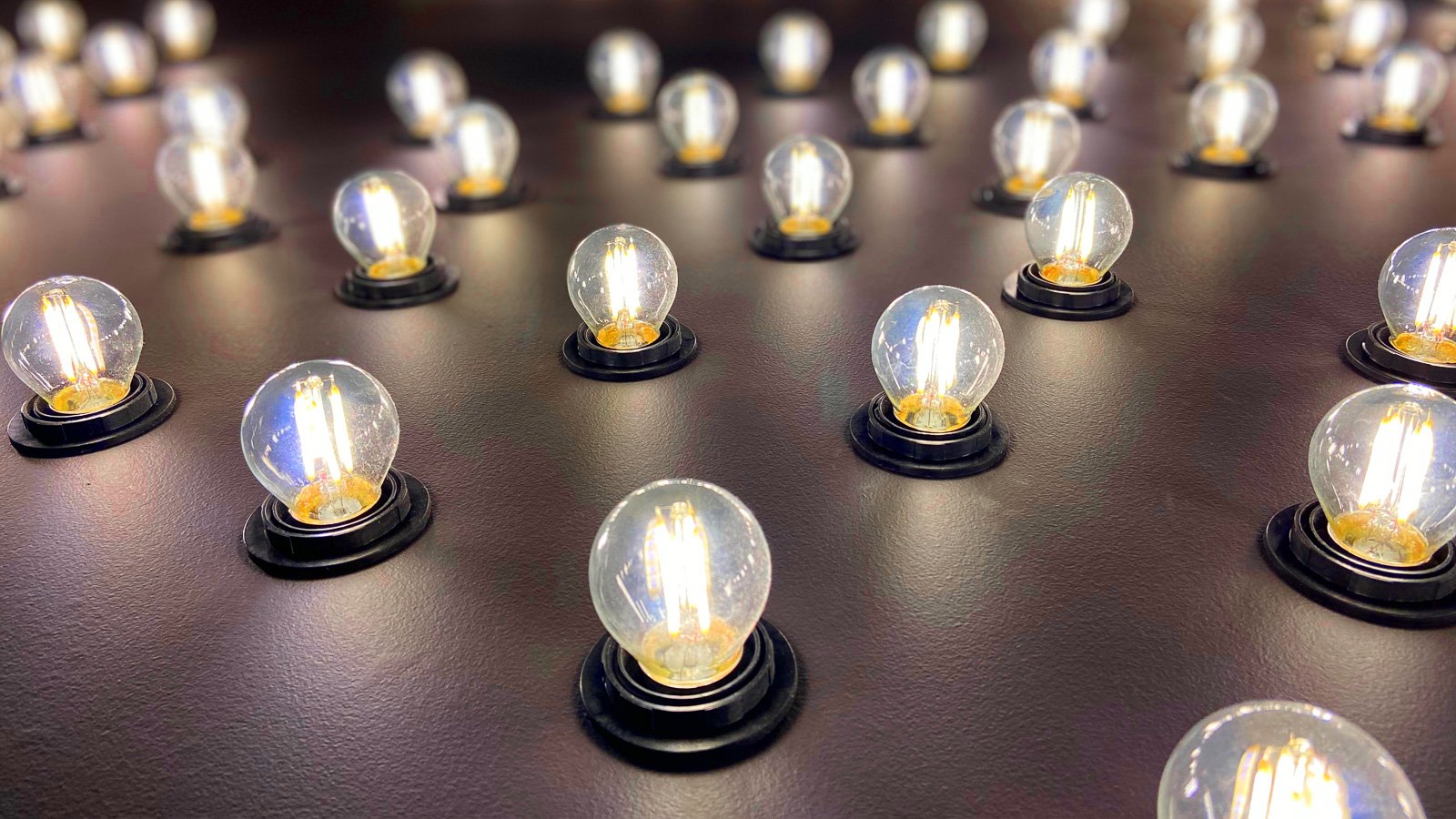 two dozen lit edison lightbulbs in rows to illustrate positioning