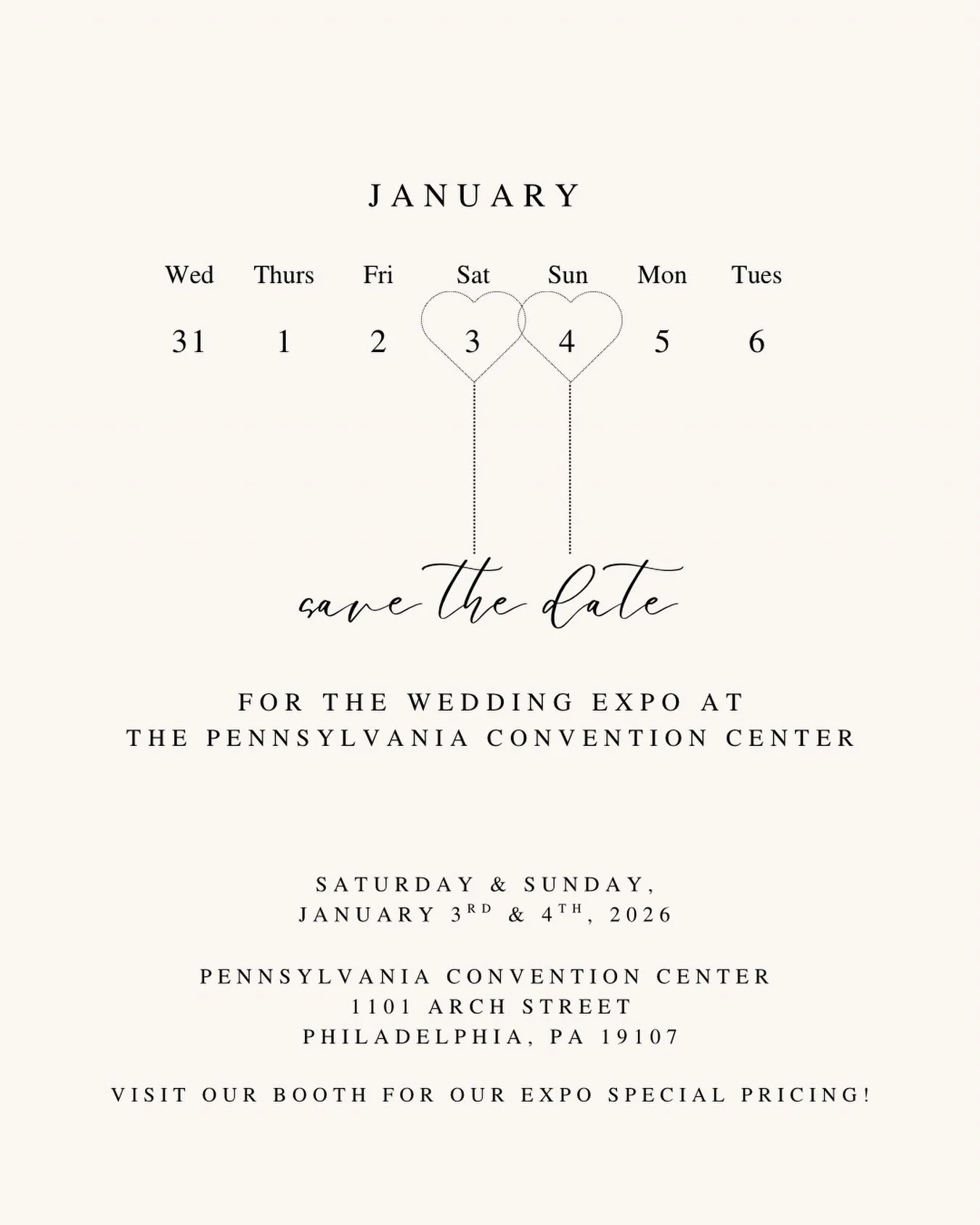 We&rsquo;re heading to the Pennsylvania Convention Center on January 3rd &amp; 4th. If you&rsquo;re planning your 2026 or 2027 wedding, you need to stop by our booth.

Save this post &amp; tag your fianc&eacute; or engaged friends, we&rsquo;ll see yo
