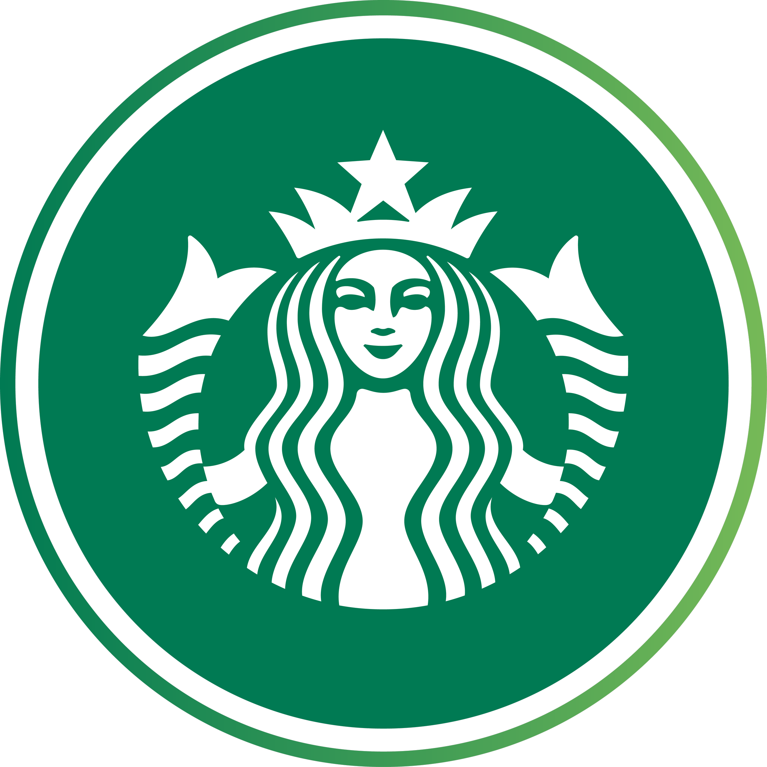 Starbucks logo featuring a stylized mermaid with flowing hair encircled by a green border.