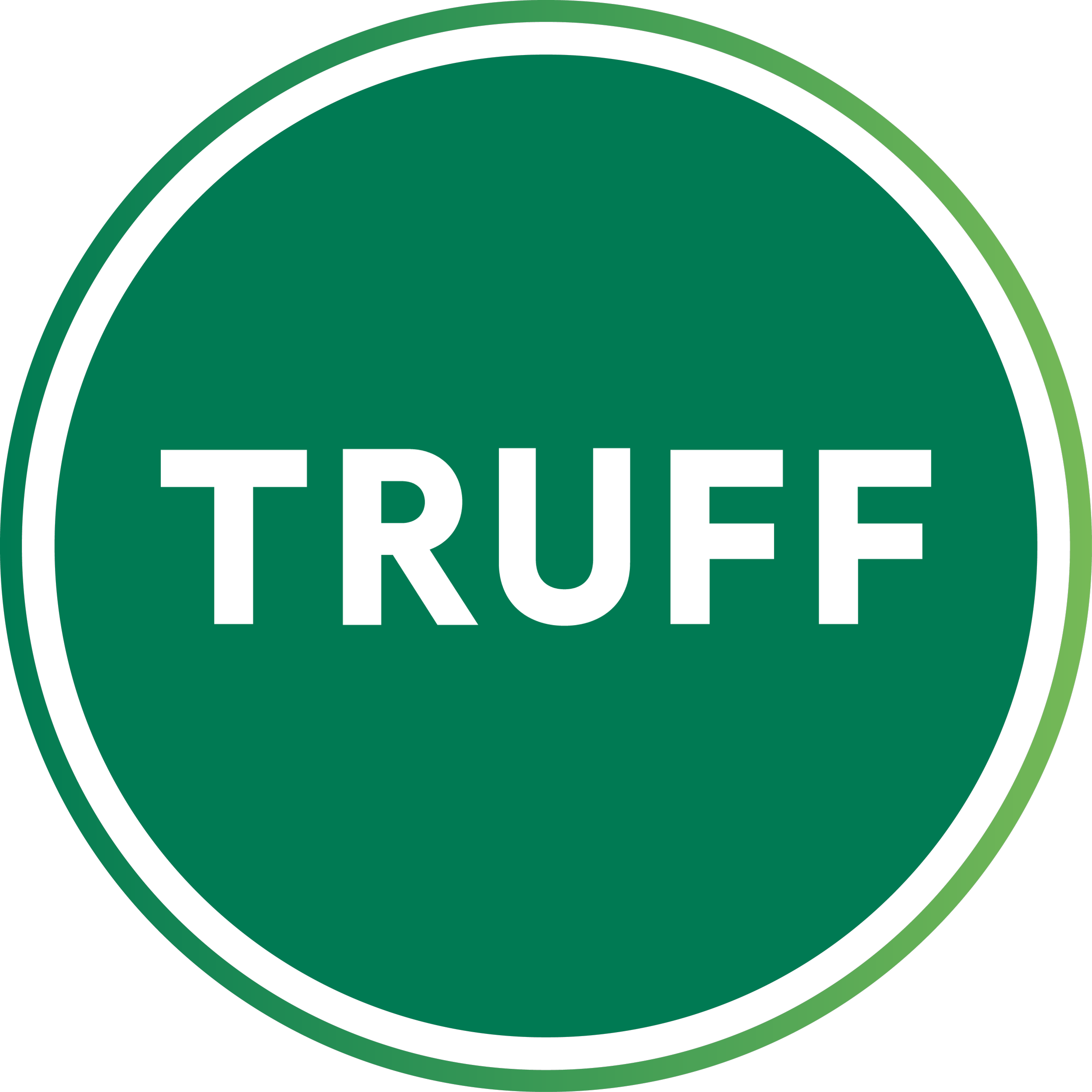 Green circular badge with the word 'TRUFF' in white capital letters